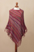 100% Alpaca poncho, 'Swirling Fire' - Multi-Color Striped 100% Alpaca Wool Knit Fringed Poncho (image 2e) thumbail