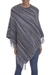 100% Alpaca poncho, 'Swirling Clouds' - Black and Grey Striped 100% Alpaca Wool Knit Fringed Poncho thumbail