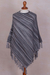100% Alpaca poncho, 'Swirling Clouds' - Black and Grey Striped 100% Alpaca Wool Knit Fringed Poncho (image 2d) thumbail