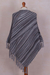 100% Alpaca poncho, 'Swirling Clouds' - Black and Grey Striped 100% Alpaca Wool Knit Fringed Poncho (image 2f) thumbail