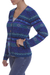 100% alpaca cardigan, 'Colonial Garden' - 100% Alpaca Patterned Knit Cardigan in Shades of Blue (image 2b) thumbail