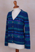 100% alpaca cardigan, 'Colonial Garden' - 100% Alpaca Patterned Knit Cardigan in Shades of Blue (image 2e) thumbail