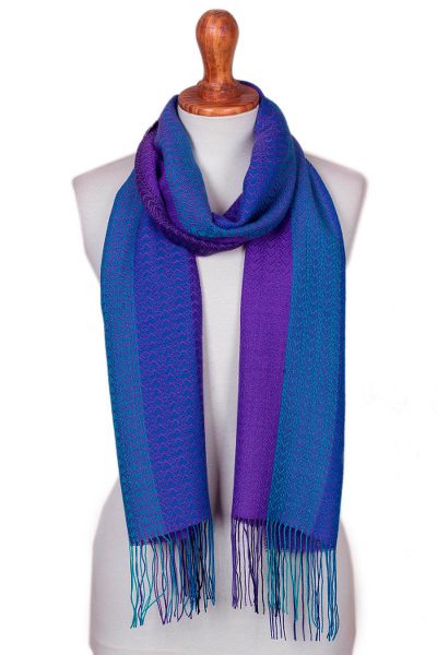 Baby alpaca blend scarf, 'Andean Skies' - Baby Alpaca Blend Hand Woven Bold Blue Striped Scarf