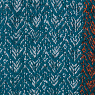 Schal aus Baby-Alpaka-Mischung - Handgewebter blauer und orange gestreifter Schal aus Baby-Alpaka-Mischung