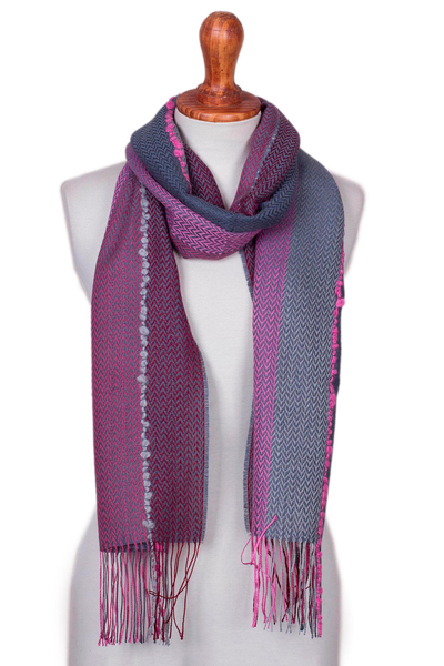 Baby Alpaca Blend Hand Woven Pink and Grey Striped Scarf