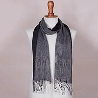 Baby alpaca blend scarf, 'Emboldened' - Handwoven Black and Grey Baby Alpaca Blend Scarf from Peru