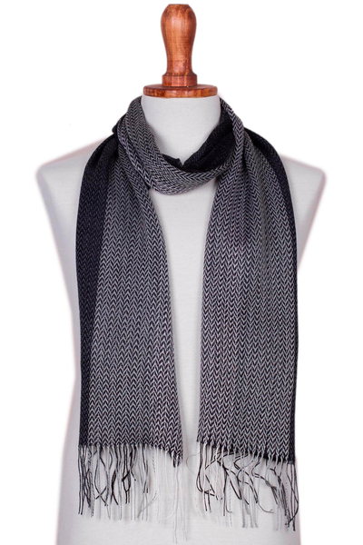 Handwoven Black and Grey Baby Alpaca Blend Scarf from Peru