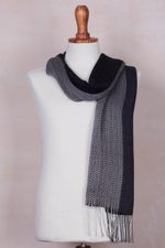 Baby alpaca blend scarf, 'Emboldened' - Handwoven Black and Grey Baby Alpaca Blend Scarf from Peru