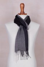 Baby alpaca blend scarf, 'Emboldened' - Handwoven Black and Grey Baby Alpaca Blend Scarf from Peru