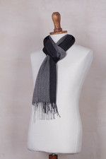Baby alpaca blend scarf, 'Emboldened' - Handwoven Black and Grey Baby Alpaca Blend Scarf from Peru