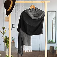 Baby alpaca blend shawl, 'Power Executive' - Handwoven Black and Grey Baby Alpaca Blend Shawl from Per