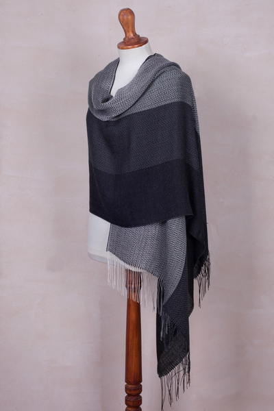 Baby alpaca blend shawl, 'Power Executive' - Handwoven Black and Grey Baby Alpaca Blend Shawl from Per