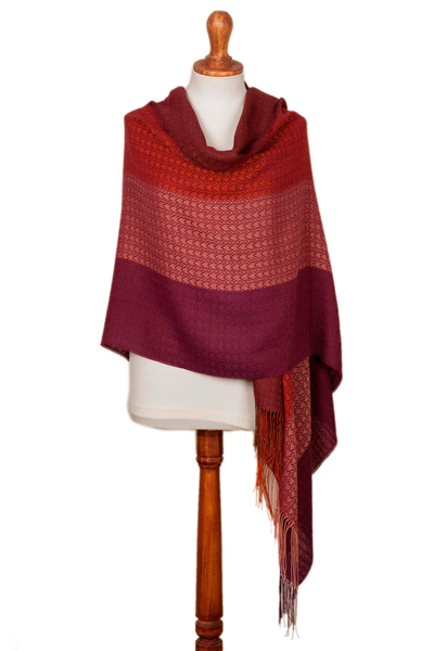 Handwoven Red and Purple Baby Alpaca Blend Shawl from Peru