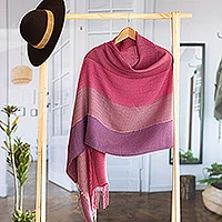 Baby alpaca blend shawl, 'Rose Warmth' - Handwoven Pink and Purple Baby Alpaca Blend Shawl from Peru