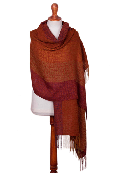 Handwoven Autumn-Colored Baby Alpaca Blend Shawl from Peru