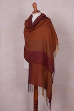 Baby alpaca blend shawl, 'Autumn Glory' - Handwoven Autumn-Colored Baby Alpaca Blend Shawl from Peru