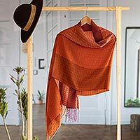 Baby alpaca blend shawl, 'Blazing Warmth' - Handwoven Red and Orange Baby Alpaca Blend Shawl from Peru