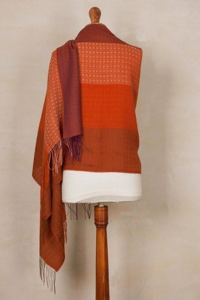 Schal aus Baby-Alpaka-Mischung - Handgewebter Schal aus roter und orangefarbener Baby-Alpaka-Mischung aus Peru