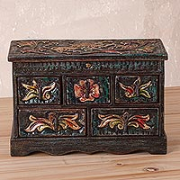 Wood and leather jewelry box, 'Vintage Glory' - Handcrafted Wood and Leather Jewelry Box