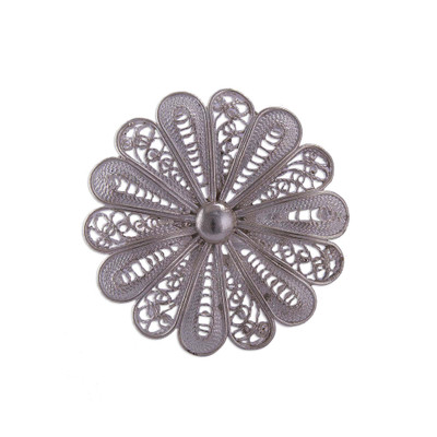 Sterling silver filigree cocktail ring, 'Sweet Dark Petals' - Handcrafted Sterling Silver Filigree Flower Ring from Peru