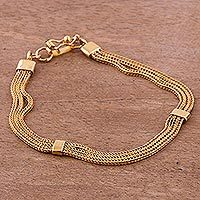 Gold plated sterling silver chain bracelet, 'Dragon Royalty'