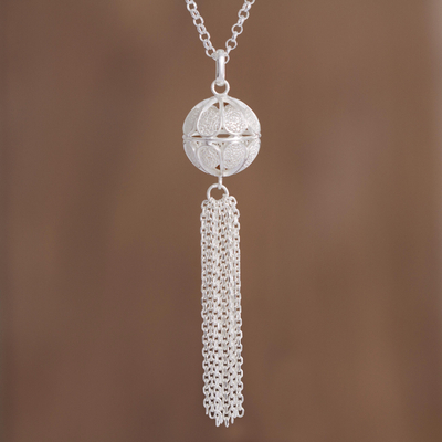 Sterling silver filigree pendant necklace, 'Magic Sphere' - Spherical Sterling Silver Filigree Necklace from Peru