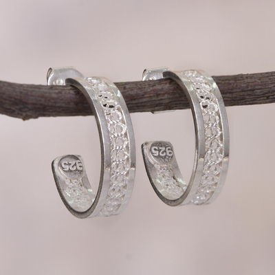 Sterling silver filigree half-hoop earrings, 'Imperial Elegance' - Sterling Silver Filigree Half-Hoop Earrings from Peru