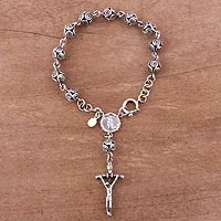 Sterling silver filigree charm bracelet, 'Call of God' - Christian Sterling Silver Filigree Charm Bracelet from Peru