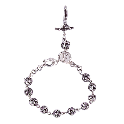 Sterling silver filigree charm bracelet, 'Call of God' - Christian Sterling Silver Filigree Charm Bracelet from Peru