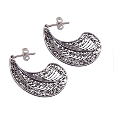 Sterling silver filigree drop earrings, 'Dewy Paisleys' - Sterling Silver Filigree Paisley Drop Earrings from Peru