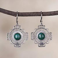 Chrysocolla filigree dangle earrings, 'Green Valley Chakana'