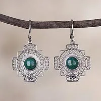 Pendientes colgantes con filigrana de crisocola - Pendientes colgantes de filigrana con cruz de Chrysocolla Chakana de Perú