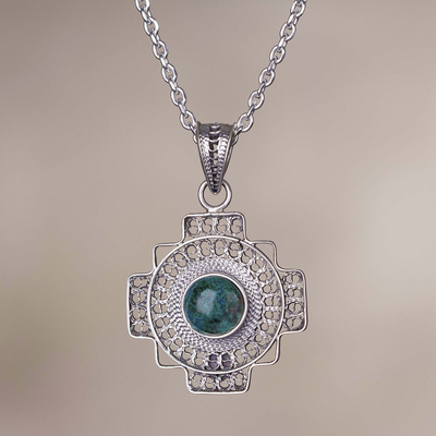 Chrysocolla filigree pendant necklace, Green Valley Chakana