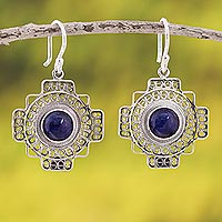 Sodalite filigree dangle earrings, 'Blue Mountain Chakana'
