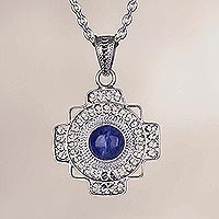 Sodalite filigree pendant necklace, 'Blue Mountain Chakana'