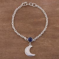 Sodalite charm bracelet, 'Andean Midnight' - Moon-Themed Sodalite Charm Bracelet from Peru