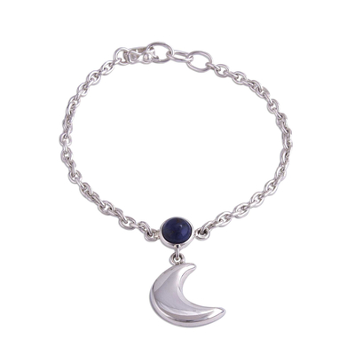 Sodalite charm bracelet, 'Andean Midnight' - Moon-Themed Sodalite Charm Bracelet from Peru