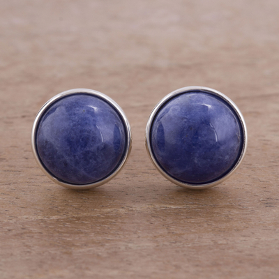 Sodalite stud earrings, 'Blue Elysium' - Circular Natural Sodalite Stud Earrings from Peru