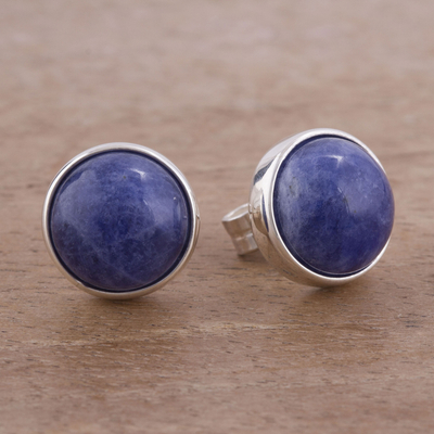 Sodalite stud earrings, 'Blue Elysium' - Circular Natural Sodalite Stud Earrings from Peru