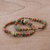 Serpentine, agate, and ceramic beaded stretch bracelets, 'Wind and Earth' (pair) - Two Ceramic Beaded Bracelets with Agate and Serpentine (image 2) thumbail