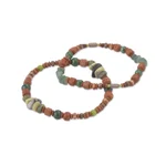 Serpentine, agate, and ceramic beaded stretch bracelets, 'Wind and Earth' (pair) - Two Ceramic Beaded Bracelets with Agate and Serpentine