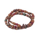 Jasper and ceramic beaded stretch bracelets, 'Stalwart' (set of 3) - Three Jasper Sterling Silver and Ceramic Beaded Bracelets