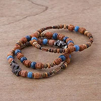 Hematite and ceramic beaded stretch bracelets, 'Andean Eyes' (set of 3) - Three Hematite and Ceramic Beaded Bracelets in Earth Tones