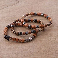 Onyx, hematite and ceramic beaded stretch bracelets, 'Inca Bliss' (set of 3) - Three Onyx Hematite and Ceramic Beaded Bracelets from Peru