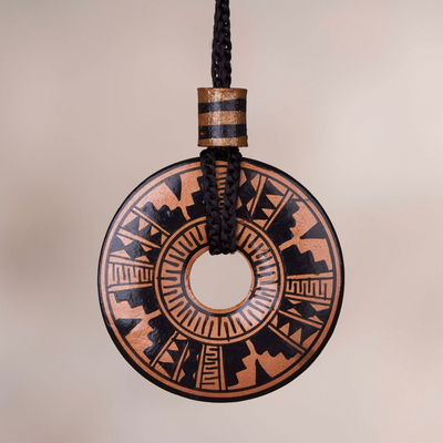 Ceramic pendant necklace, 'Copper Queen' - Peruvian Ceramic Pendant Necklace in Black and Copper Colors
