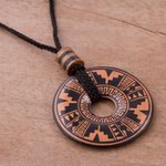 Ceramic pendant necklace, 'Copper Queen' - Peruvian Ceramic Pendant Necklace in Black and Copper Colors