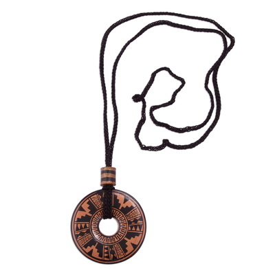 Ceramic pendant necklace, 'Copper Queen' - Peruvian Ceramic Pendant Necklace in Black and Copper colours