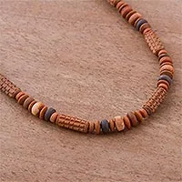 Ceramic beaded necklace, 'Andean Corn' - Ceramic Beaded Necklace with Maize Motif from Peru