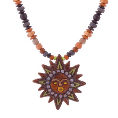 Handcrafted Ceramic Bead and Sun Pendant Necklace from Peru
