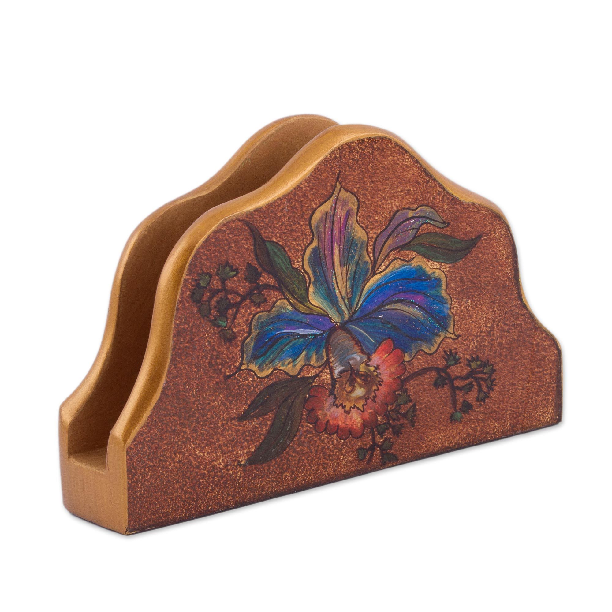 UNICEF Market Reverse Painted Glass Napkin Holder in Brown from Peru